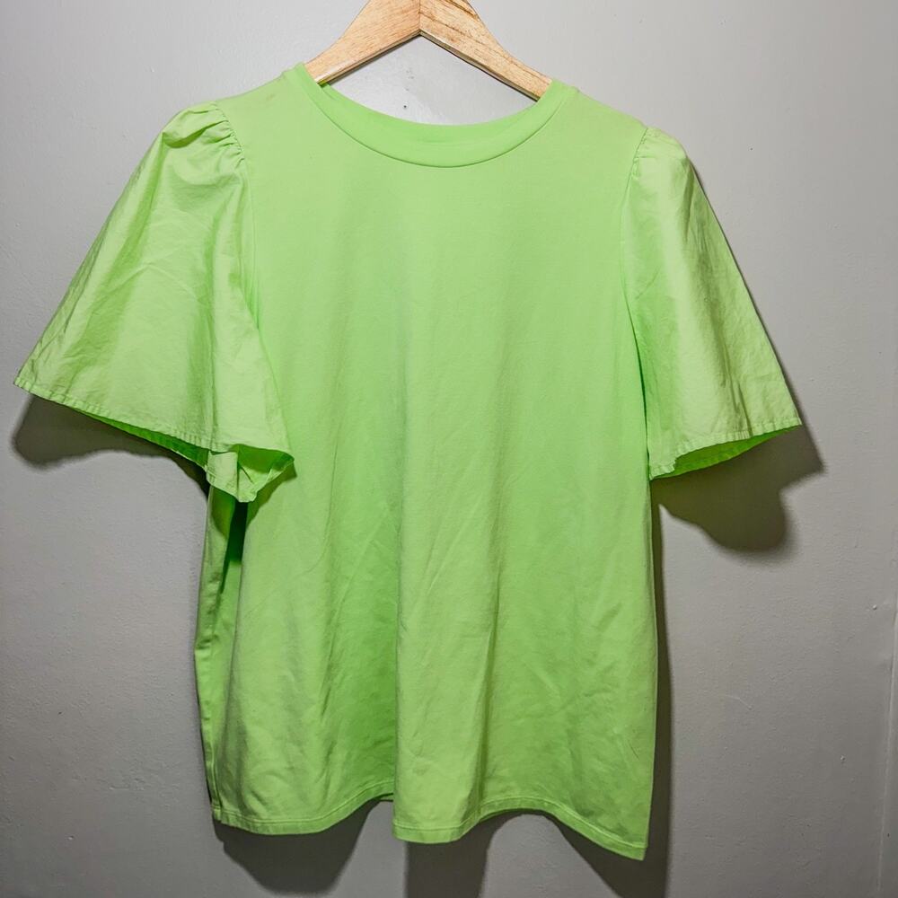 A New Day Lime Green Short Ruffle Sleeve T-Shirt Blouse Top Size Extra Large XL